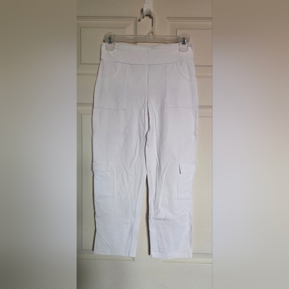 Women With Control White Women's Cargo Knit Stretch Pants XXS